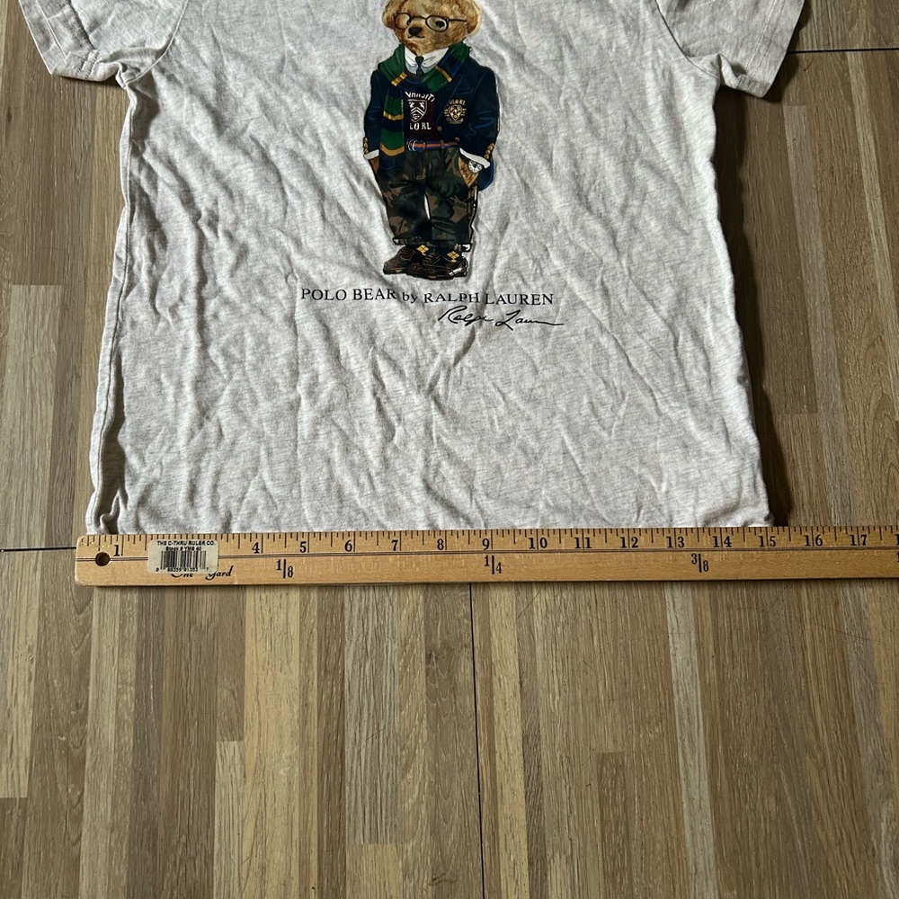 Kid’s Ralph Lauren Polo Bear Graphic T-Shirt in Heathered Oat Size 7 - Picture 3 of 7